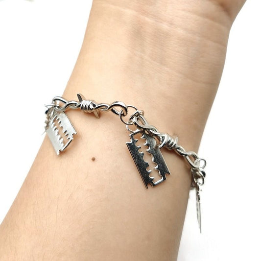 Silver Blade Barbed Wire Bracelet